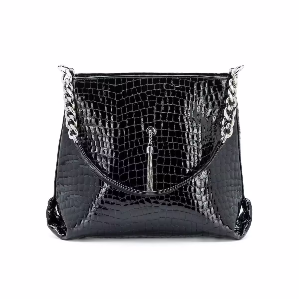 Poșetă Damă ZEA Piele Croco Lăcuită 271 Neagră